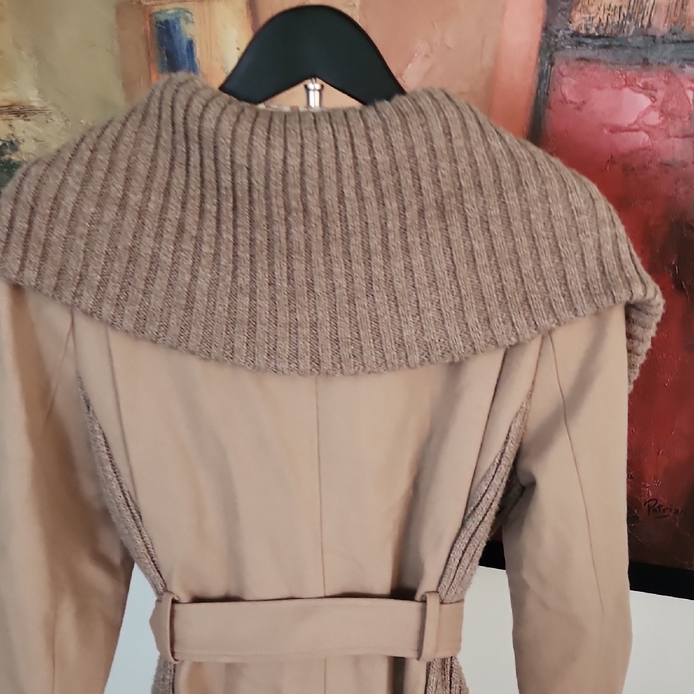Elevenses Anthropologie Wool Blend Tan Trench Coat with Knit Accents - Picture 6 of 13